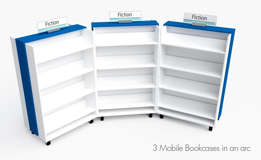 3 Mobile Bookcases in an arc