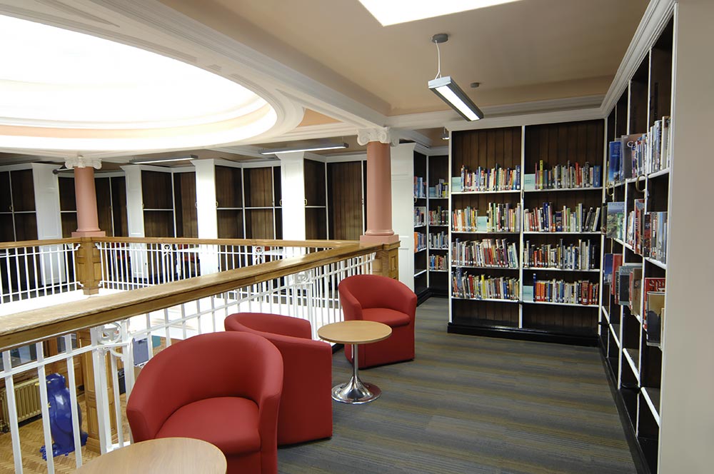 Seating area in Grade II listed library, Toxteth Library