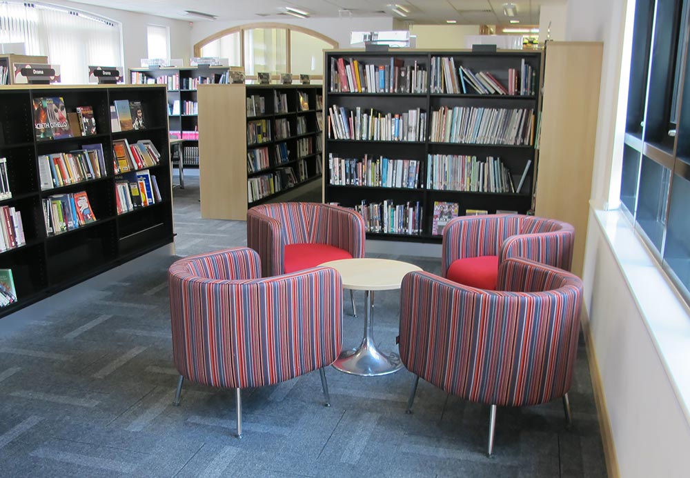 Inviting armchairs in the non-fiction area, Wellington Library